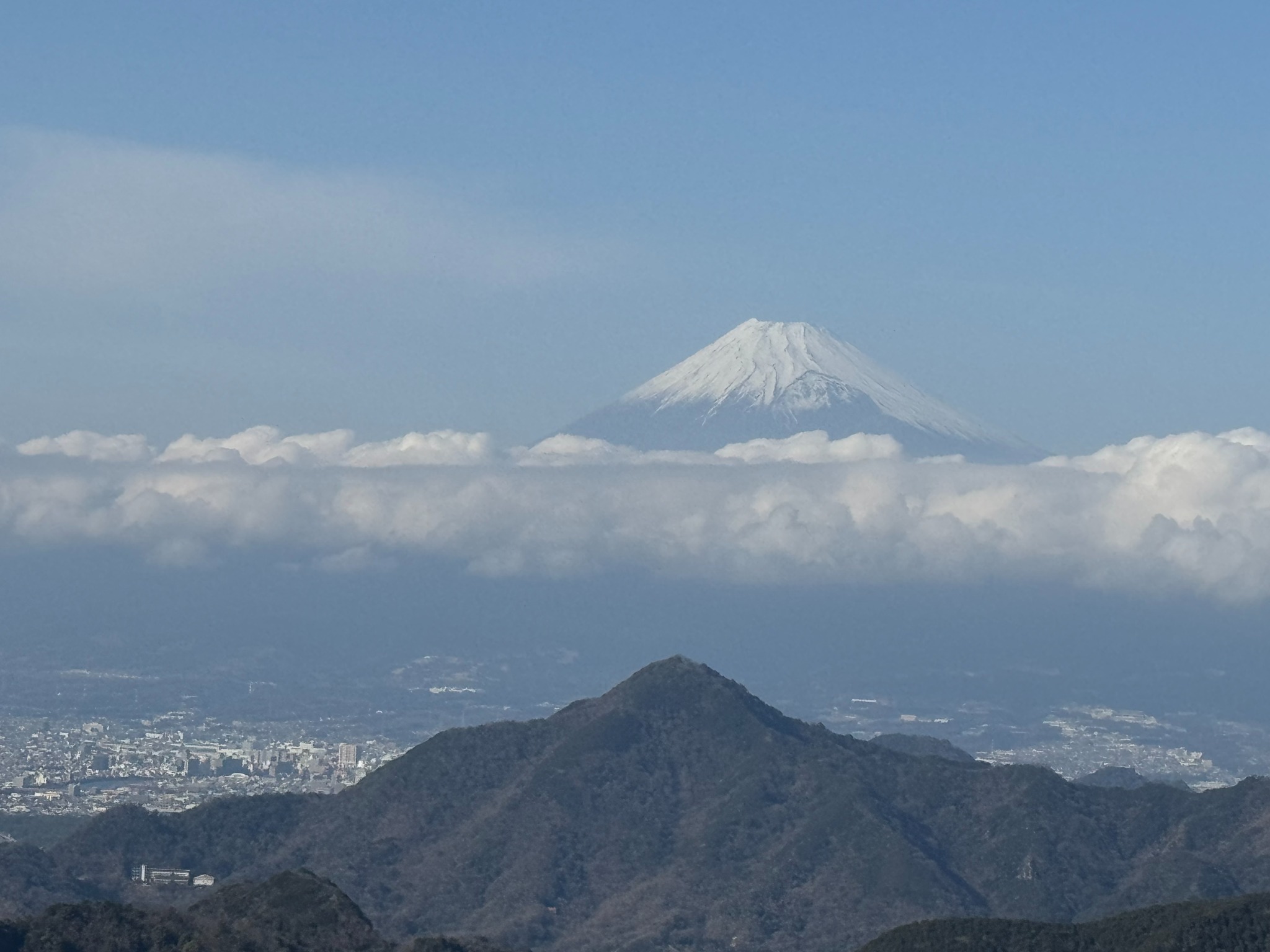 Snow-capped Mount Fuji seen from the Izu Peninsula